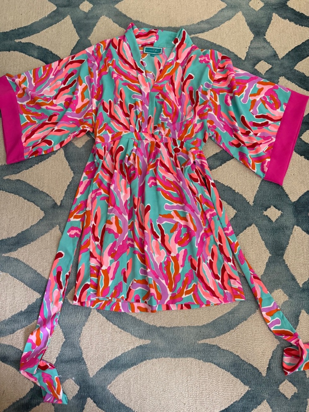 Southern Frock Vibrant Multi-Color Print V-Neck Tie-Waist Dress